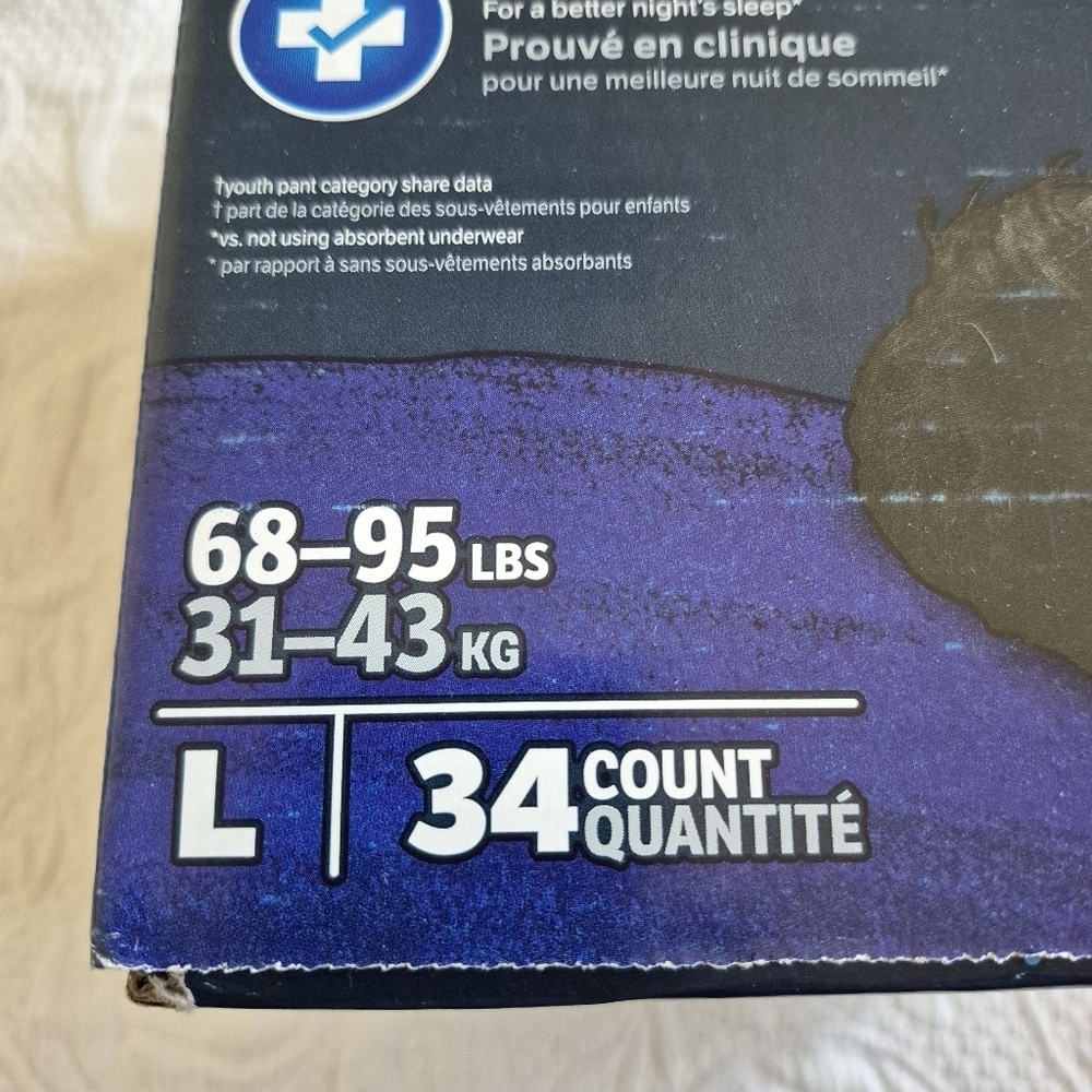 Goodnites size Large or 10/12 unopened box 34 count 68-95 lbs NEW - Picture 2 of 4